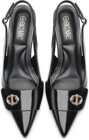 Women’s Low Block Heel Pumps, Closed Pointed Toe Slingback Heels Dress Shoes with Adjustable Buckle, 2 Inches Chunky Heeled Sandals for Work, Office & Evening Shoes, Black, Size 7.5 in Saudi Arabia