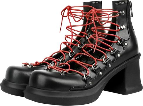 Parisuit Womens Goth Platform Shoes Lace Up Chunky High Heels Pumps | Round Toe, Lolita Cosplay Shoes, with Back Zip in Saudi Arabia