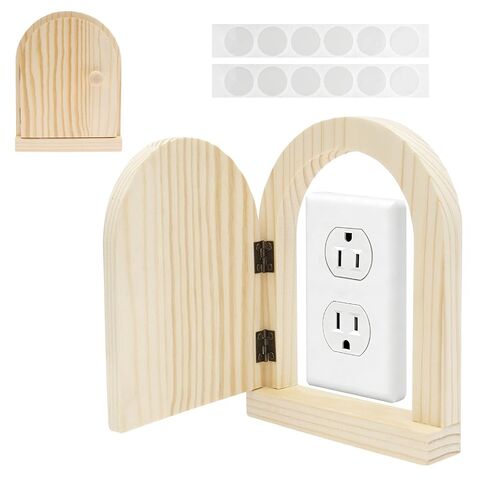 2 Pcs Fairy Door Outlet Covers, Wooden Outlet Covers, Wood Door Shape Romantic Fairy Door Outlet Cover Plate, No Drilling Outlet Cover Plates, Decorative Wall Outlet Covers for Children and Pets in Saudi Arabia