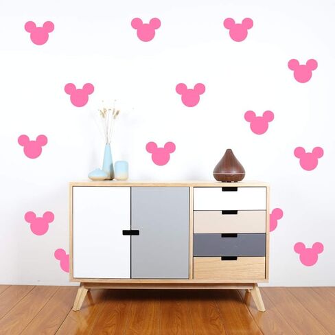 24PCS Cartoon Mickey Mouse Head Wall Sticker Baby Nursery Cute Animal Wall Decal Children Room, Wall Art Easy Removable (Rose Pink, Vinyl PVC Material) in Saudi Arabia