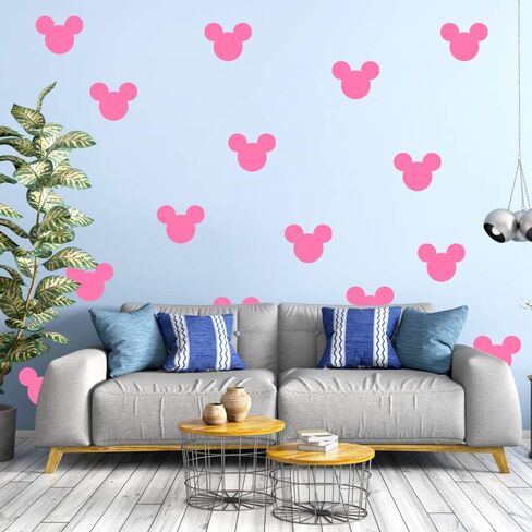 24PCS Cartoon Mickey Mouse Head Wall Sticker Baby Nursery Cute Animal Wall Decal Children Room, Wall Art Easy Removable (Rose Pink, Vinyl PVC Material) in Saudi Arabia
