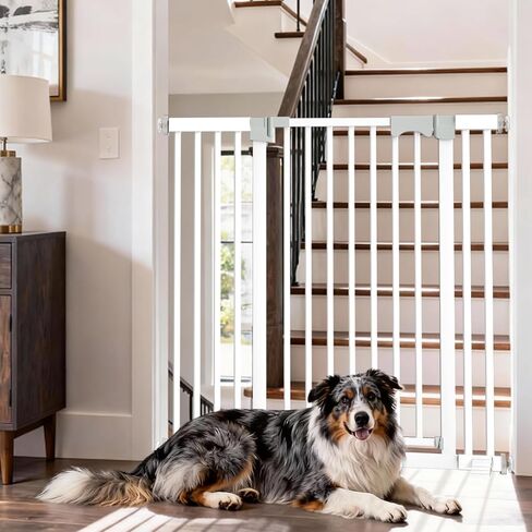 41'' Extra Tall Pet Gate for Large Dogs 54.7-63.0'' Wide Indoor No Jumping Over, Heavy Duty Puppy Baby Gate for Doorways, Pressure Mounted Metal Gate for Child Toddler (White) in Saudi Arabia