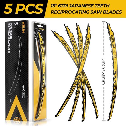 15" Pruning Blade for Reciprocating Saw,Arc Edge Japanese Saw,5 Pack | 6 TPI, Heat Treated CR-V Steel, Cuts Wood & Tree Limbs, Less Binding, Fits Dewalt/Milwaukee/Makita/Bosch in Saudi Arabia