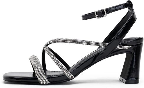 Vepose Women's Rhinestone Strappy Block Heel Sandals, Square Open Toe | Sparkly dress bridal shoes with rhinestone straps, ankle buckle, and 2.8 inch small heel for weddings or prom in Saudi Arabia