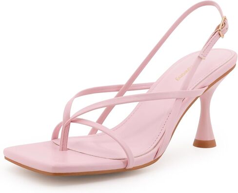 Women's Strappy Kitten Heels Square Toe Thong Dress Sandals Flip Flop for Wedding Party Evening, Light Pink, 8.5 in Kuwait