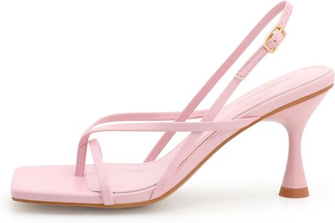 Women's Strappy Kitten Heels Square Toe Thong Dress Sandals Flip Flop for Wedding Party Evening, Light Pink, 8.5 in Kuwait