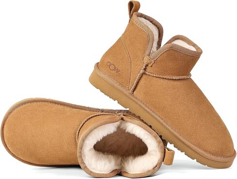 Boots for Women 100% Genuine Suede Ankle Winter Snow Slip On Short in Saudi Arabia