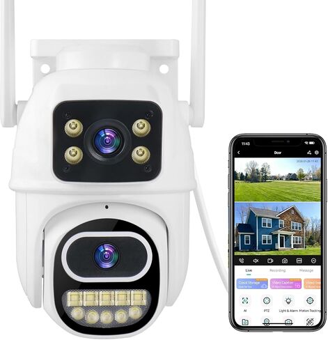 Dual Lens Outdoor Camera Wired, Pan/Tilt Indoor Security Camera, 360° View | Auto Motion Tracking, Color Night Vision, Two-way Talk, Free AI Detection, 2.4G Wi-Fi, 24/7 Continuous Recording in Saudi Arabia