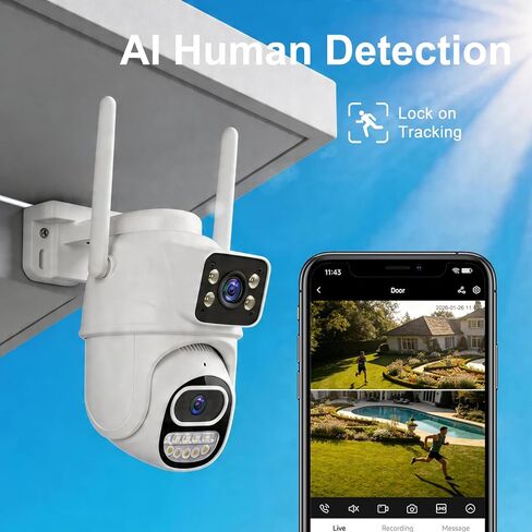 Dual Lens Outdoor Camera Wired, Pan/Tilt Indoor Security Camera, 360° View | Auto Motion Tracking, Color Night Vision, Two-way Talk, Free AI Detection, 2.4G Wi-Fi, 24/7 Continuous Recording in Saudi Arabia