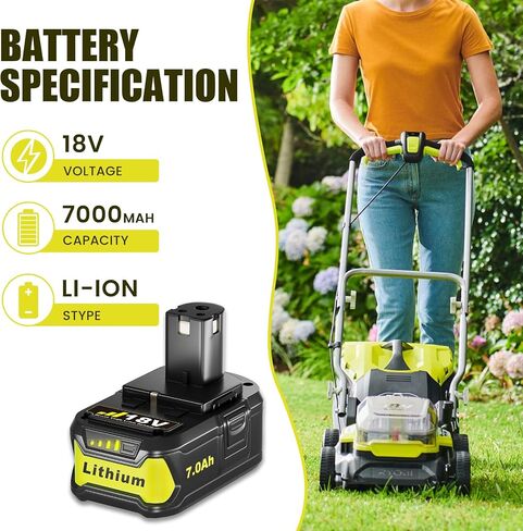 P108 7.0Ah 2 قطعة بديلة ليثيوم أيون لبطارية Ryobi 18V | مع مؤشرات LED، متوافقة مع أدوات الطاقة اللاسلكية والشواحن Ryobi 18V in Kuwait