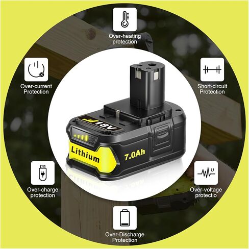 P108 7.0Ah 2 قطعة بديلة ليثيوم أيون لبطارية Ryobi 18V | مع مؤشرات LED، متوافقة مع أدوات الطاقة اللاسلكية والشواحن Ryobi 18V in Kuwait