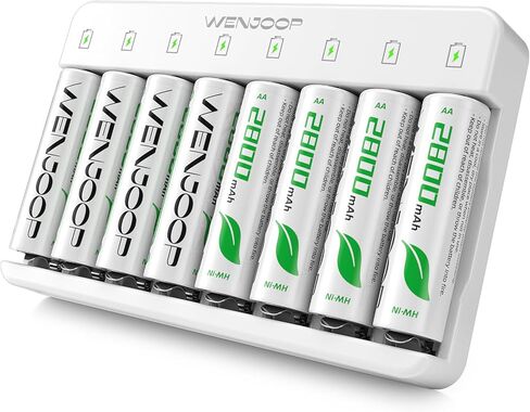 8 Slot Smart AA AAA Charger with 8 AA 2800mAh NiMH Rechargeable Batteries | Independent Charging | USB-C Input | LED Indicators | Auto Stop Charging | Smart Top-Up Charging in Saudi Arabia