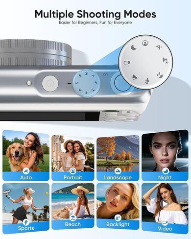 ZUCWO Digital Camera 4K, 64MP Compact Point and Shoot Camera for Everyday Photography, Autofocus with 16X Zoom, Type-C Rechargeable Travel Camera with 32GB Card, White in Saudi Arabia
