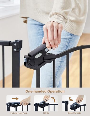 InnoTruth 29-39.6" Baby Gate for Stairs & Doorways, 30" Tall Pressure Mount Pet Gates, Easy Step Auto Close Both Sides Walk Thru Child Gate, Dual-Lock Safety Design and One-Hand Operation, Black in Saudi Arabia