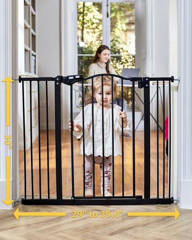 InnoTruth 29-39.6" Baby Gate for Stairs & Doorways, 30" Tall Pressure Mount Pet Gates, Easy Step Auto Close Both Sides Walk Thru Child Gate, Dual-Lock Safety Design and One-Hand Operation, Black in Saudi Arabia