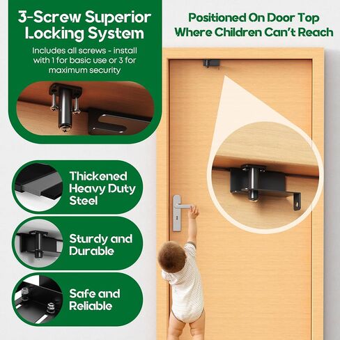 Child Safety Door Top Lock, Child Proof Door Top Lock, Top Door Lock for Kids Safety, Adjustable Lock Child Safety Top Lock, Sliding Door Lock for Kids Safety, Sturdy Metal, Black, 1 Pack in Saudi Arabia