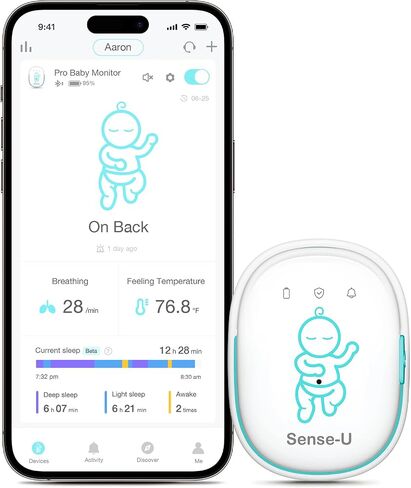 Sense-U Pro Baby Monitor – Breathing Movement, Rollover & Overheating Trackers for Better Sleep, Simple Clip-On Smart Sleep Monitor with Arousal Vibration, Audible Alerts & Sleep Analysis in Saudi Arabia