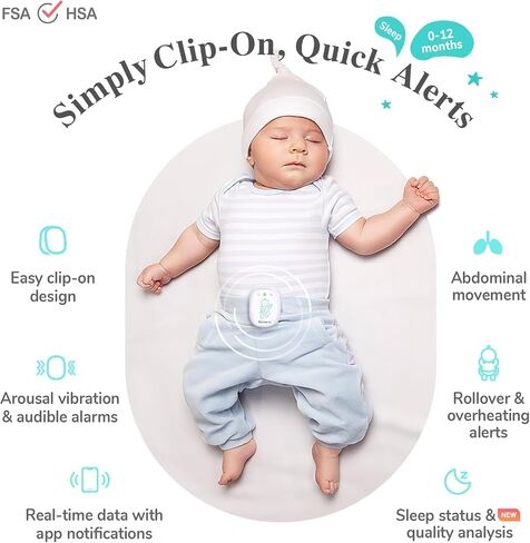 Sense-U Pro Baby Monitor – Breathing Movement, Rollover & Overheating Trackers for Better Sleep, Simple Clip-On Smart Sleep Monitor with Arousal Vibration, Audible Alerts & Sleep Analysis in Saudi Arabia