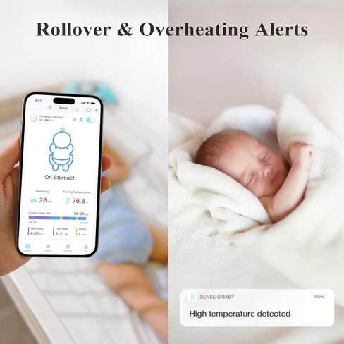 Sense-U Pro Baby Monitor – Breathing Movement, Rollover & Overheating Trackers for Better Sleep, Simple Clip-On Smart Sleep Monitor with Arousal Vibration, Audible Alerts & Sleep Analysis in Saudi Arabia
