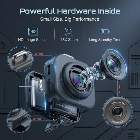 Mini Keychain Digital Camera HD Portable Handheld Camera with 16X Zoom and Built-in Flash for Travel Vlog and Daily Snapshots (Black) in Saudi Arabia