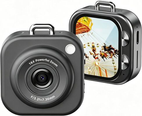 Mini Keychain Digital Camera HD Portable Handheld Camera with 16X Zoom and Built-in Flash for Travel Vlog and Daily Snapshots (Black) in Saudi Arabia