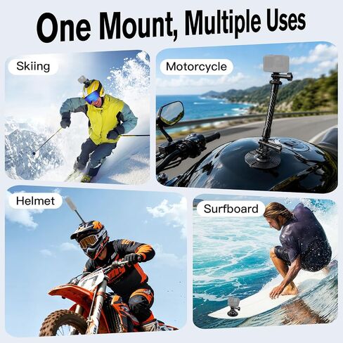 Geyo Flexible Adhesive Helmet Mount, Flat and Curved Action Camera Base | Carbon Fiber Arm, 1/4" Camera Base Adapter, Safety Rope, POV Angle, Compatible with Insta360, GoPro, DJI Action Cameras in Saudi Arabia