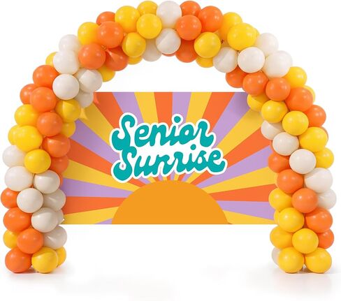 2026 Senior Sunrise Decoration 3 x 5 ft Photo Back to School Senior Sunrise Backdrop with 50 Balloons Yellow White Orange First Day of Year Background Banner for High School Party Decor in Saudi Arabia