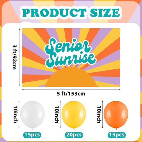 2026 Senior Sunrise Decoration 3 x 5 ft Photo Back to School Senior Sunrise Backdrop with 50 Balloons Yellow White Orange First Day of Year Background Banner for High School Party Decor in Saudi Arabia