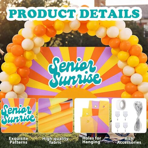2026 Senior Sunrise Decoration 3 x 5 ft Photo Back to School Senior Sunrise Backdrop with 50 Balloons Yellow White Orange First Day of Year Background Banner for High School Party Decor in Saudi Arabia