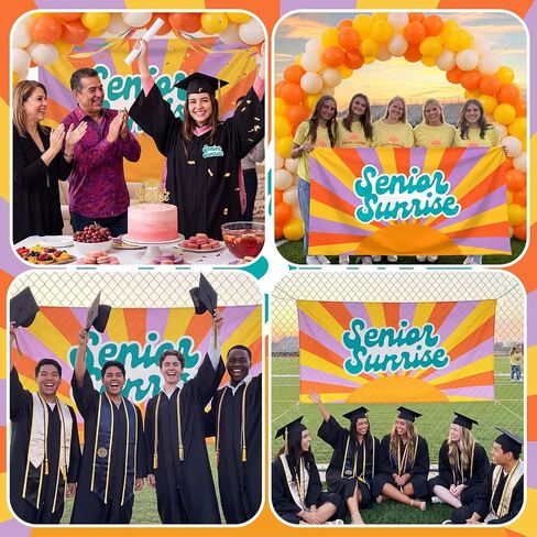 2026 Senior Sunrise Decoration 3 x 5 ft Photo Back to School Senior Sunrise Backdrop with 50 Balloons Yellow White Orange First Day of Year Background Banner for High School Party Decor in Saudi Arabia