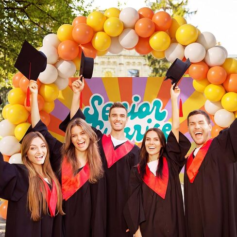 2026 Senior Sunrise Decoration 3 x 5 ft Photo Back to School Senior Sunrise Backdrop with 50 Balloons Yellow White Orange First Day of Year Background Banner for High School Party Decor in Saudi Arabia