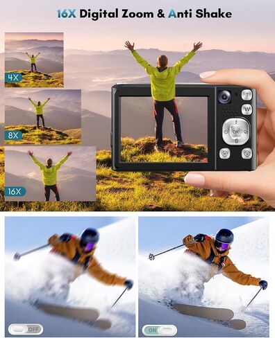 4K Digital Camera,48MP Cameras for Photography with Front and Rear Camera | Vlogging Compact Camera,Autofocus,16X Zoom Protable Point and Shoot Cameras with 32GB SD Card,Anti-Shake,2 Batteries in Kuwait