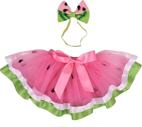 Watermelon Birthday Tutu Outfit Baby Girls 1st Cotton Romper+Tutu Skirt+Headband Fruit Cake Smash Photoshoot Outfit in Saudi Arabia