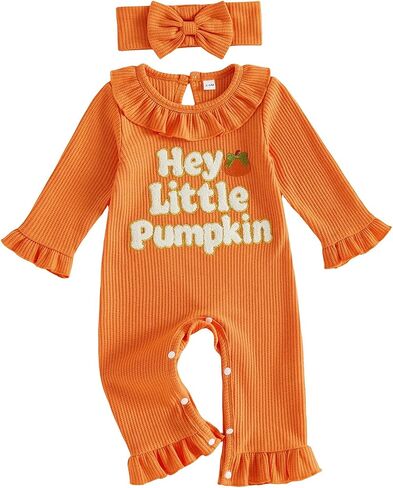 Newborn Baby Girl Halloween Clothes Ghost/Pumpkin Embroidery Jumpsuit Long Sleeve Romper Onesie 3 6 12 18 Months in Kuwait