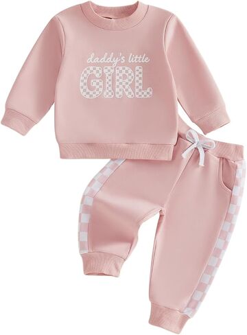 Hnyenmcko Toddler Baby Girl Clothes Daddys Little Girl Sweatshirt Pants Set | Toddler Baby Girl Clothes Daddys Little Girl Long Sleeve Pullover Top with Elastic Waist Pants Cute Fall Winter Outfits in Kuwait