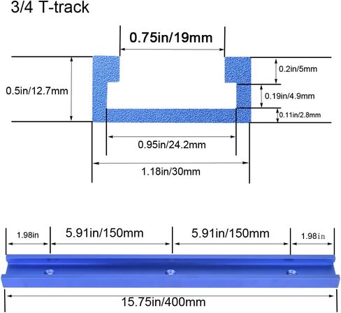 Aluminium 3/4" Miter Bar(300mm) and 2pc 400mm Double-Cut Profile 3/4" Slot T-Track with Predrilled Mounting Holes and Wood Screws,Table Saw Gauge Rod and 30 Type T-Track for Router Tables in Saudi Arabia