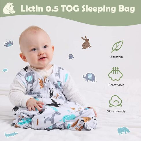 Lictin Baby Sleep Sack 0.5 Tog - 2 Pack Toddler Sleeping Sack 18-36 Months, Summer Baby Sleeping Bag, Sleeveless Baby Wearable Blanket with Adjustable Length and 2-Way Zipper | Summer Baby Sleeping Bag, Sleeveless Baby Wearable Blanket with Adjustable Len in Kuwait