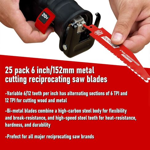 50 Pack 6 Inch 6/12 TPI Bi-Metal Reciprocating Saw Blade Carbide Alloy Steel for Metal Steel Wood Cutting, Non-Stick Coated for Less Heat and Friction, for 1/16-5/16 Medium Metals in Saudi Arabia