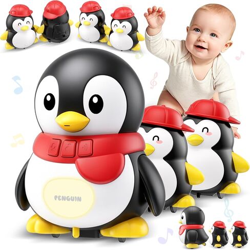 KWYZ 3-Piece Penguin Musical Talking Toys, Magnetic Mama & Baby Toys 6-12 Months, Tummy Time Toys with Light Up, Walking Toys Newborn Infant Toddler Toys for 6 Month Old & 1 Year Old Boy Girl Gifts in Saudi Arabia