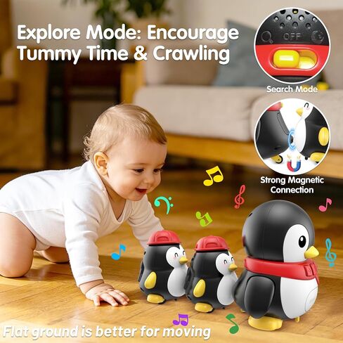 KWYZ 3-Piece Penguin Musical Talking Toys, Magnetic Mama & Baby Toys 6-12 Months, Tummy Time Toys with Light Up, Walking Toys Newborn Infant Toddler Toys for 6 Month Old & 1 Year Old Boy Girl Gifts in Saudi Arabia