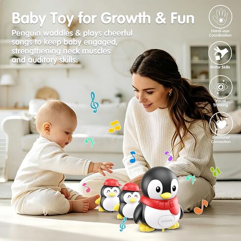 KWYZ 3-Piece Penguin Musical Talking Toys, Magnetic Mama & Baby Toys 6-12 Months, Tummy Time Toys with Light Up, Walking Toys Newborn Infant Toddler Toys for 6 Month Old & 1 Year Old Boy Girl Gifts in Saudi Arabia