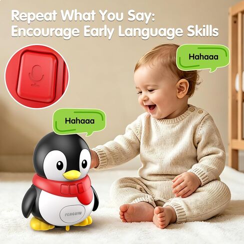 KWYZ 3-Piece Penguin Musical Talking Toys, Magnetic Mama & Baby Toys 6-12 Months, Tummy Time Toys with Light Up, Walking Toys Newborn Infant Toddler Toys for 6 Month Old & 1 Year Old Boy Girl Gifts in Saudi Arabia