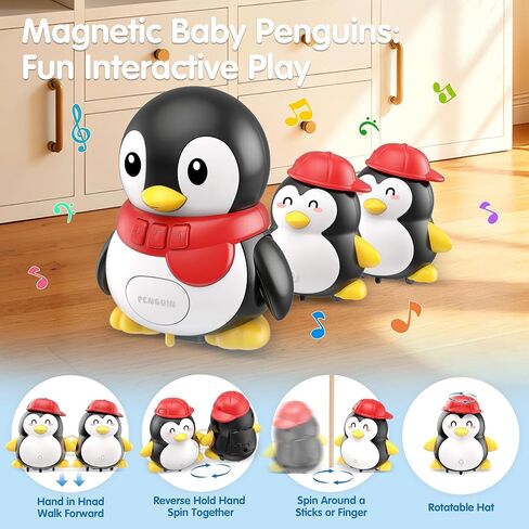 KWYZ 3-Piece Penguin Musical Talking Toys, Magnetic Mama & Baby Toys 6-12 Months, Tummy Time Toys with Light Up, Walking Toys Newborn Infant Toddler Toys for 6 Month Old & 1 Year Old Boy Girl Gifts in Saudi Arabia