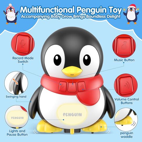 KWYZ 3-Piece Penguin Musical Talking Toys, Magnetic Mama & Baby Toys 6-12 Months, Tummy Time Toys with Light Up, Walking Toys Newborn Infant Toddler Toys for 6 Month Old & 1 Year Old Boy Girl Gifts in Saudi Arabia