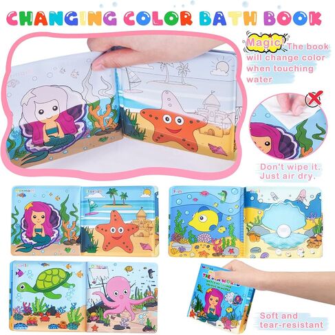 TSDATOWR Light Up Bath Toys, No Hole Mermaid Tub Set for Kids Ages 3-5 | LED Floating Figures, Bath Book, Organizer for Pool, Beach, Bathroom, Gifts for Kids Ages 3-5, Multi-Scene Water Play in Saudi Arabia