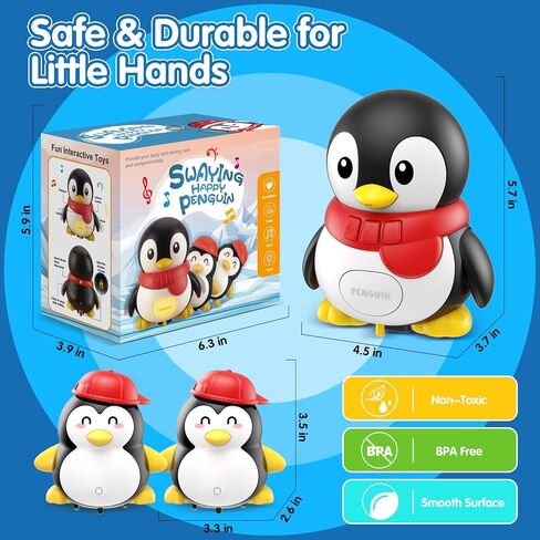 KWYZ 3-Piece Penguin Musical Talking Toys, Magnetic Mama & Baby Toys 6-12 Months, Tummy Time Toys with Light Up, Walking Toys Newborn Infant Toddler Toys for 6 Month Old & 1 Year Old Boy Girl Gifts in Saudi Arabia