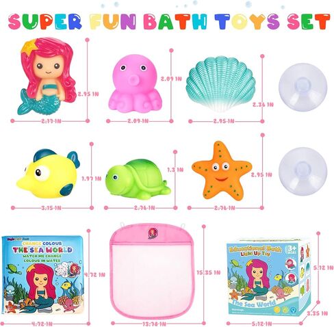 TSDATOWR Light Up Bath Toys, No Hole Mermaid Tub Set for Kids Ages 3-5 | LED Floating Figures, Bath Book, Organizer for Pool, Beach, Bathroom, Gifts for Kids Ages 3-5, Multi-Scene Water Play in Saudi Arabia