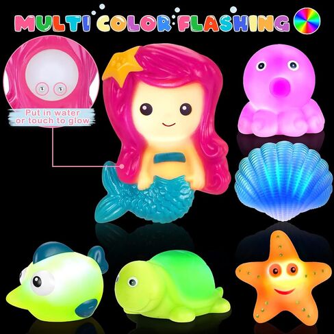 TSDATOWR Light Up Bath Toys, No Hole Mermaid Tub Set for Kids Ages 3-5 | LED Floating Figures, Bath Book, Organizer for Pool, Beach, Bathroom, Gifts for Kids Ages 3-5, Multi-Scene Water Play in Saudi Arabia