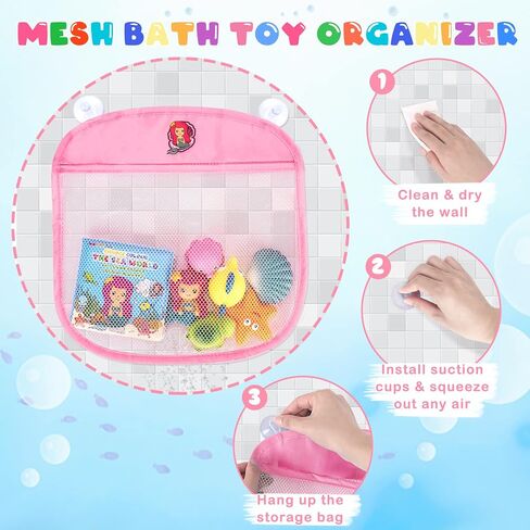 TSDATOWR Light Up Bath Toys, No Hole Mermaid Tub Set for Kids Ages 3-5 | LED Floating Figures, Bath Book, Organizer for Pool, Beach, Bathroom, Gifts for Kids Ages 3-5, Multi-Scene Water Play in Saudi Arabia