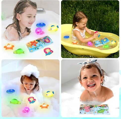 TSDATOWR Light Up Bath Toys, No Hole Mermaid Tub Set for Kids Ages 3-5 | LED Floating Figures, Bath Book, Organizer for Pool, Beach, Bathroom, Gifts for Kids Ages 3-5, Multi-Scene Water Play in Saudi Arabia